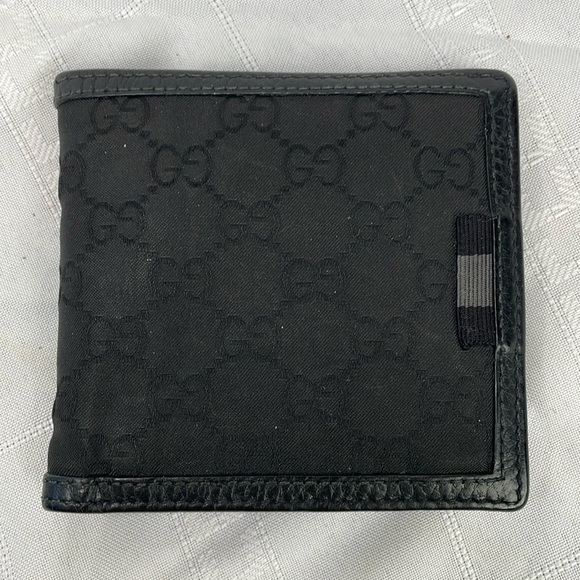 Gucci Bifold Compact Wallet GG Guccissima Monogram Canvas Black Web Tab - Picture 3 of 17